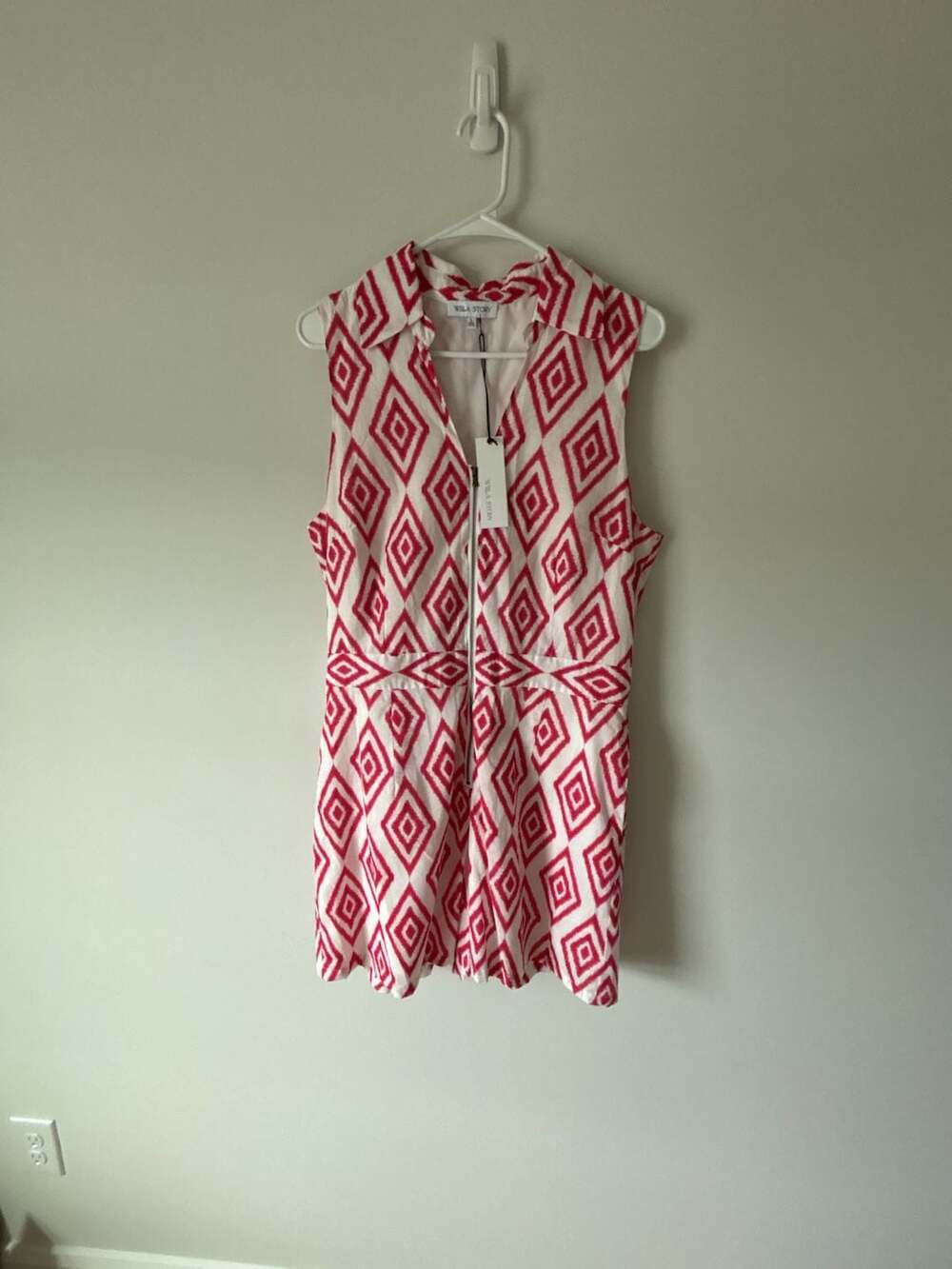 Willa Story Layla Romper Size L Pink White Geometric